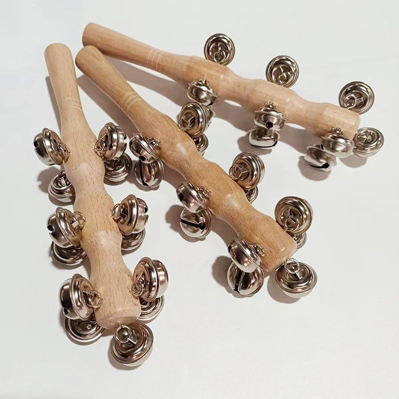 mocrcrel 13 Bell Instruments Hand Bell Sleigh Bells Jingler Bell Stick,Christmas Hand Jingle Bells Wooden Hand Sleigh Bells (4 pcs) - Image 5